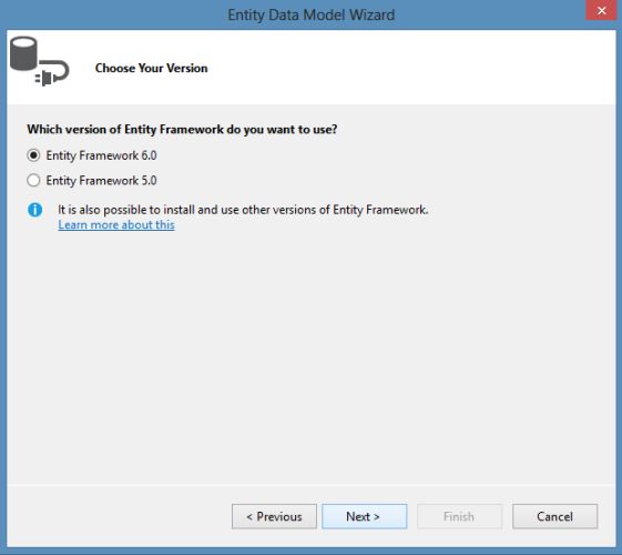 Selecting Entity Framework Version